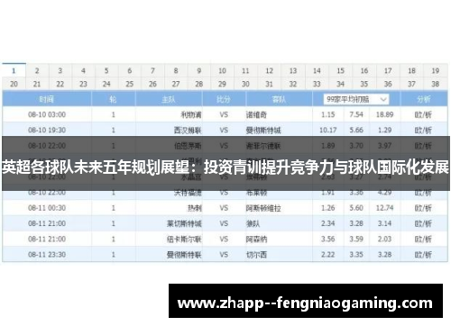 英超各球队未来五年规划展望：投资青训提升竞争力与球队国际化发展